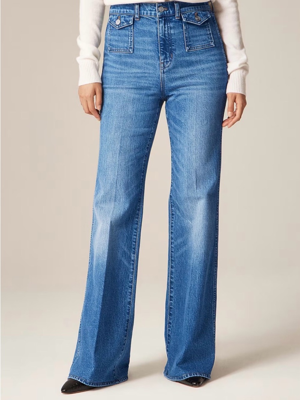 J. Crew Flare, High-Rise, Semi-Stretch Denim in Medium Blue
